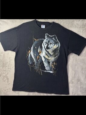 Vintage Wolf Graphic T Shirt Mens XL Hanes Beefy USA Made 90s Animal Nature